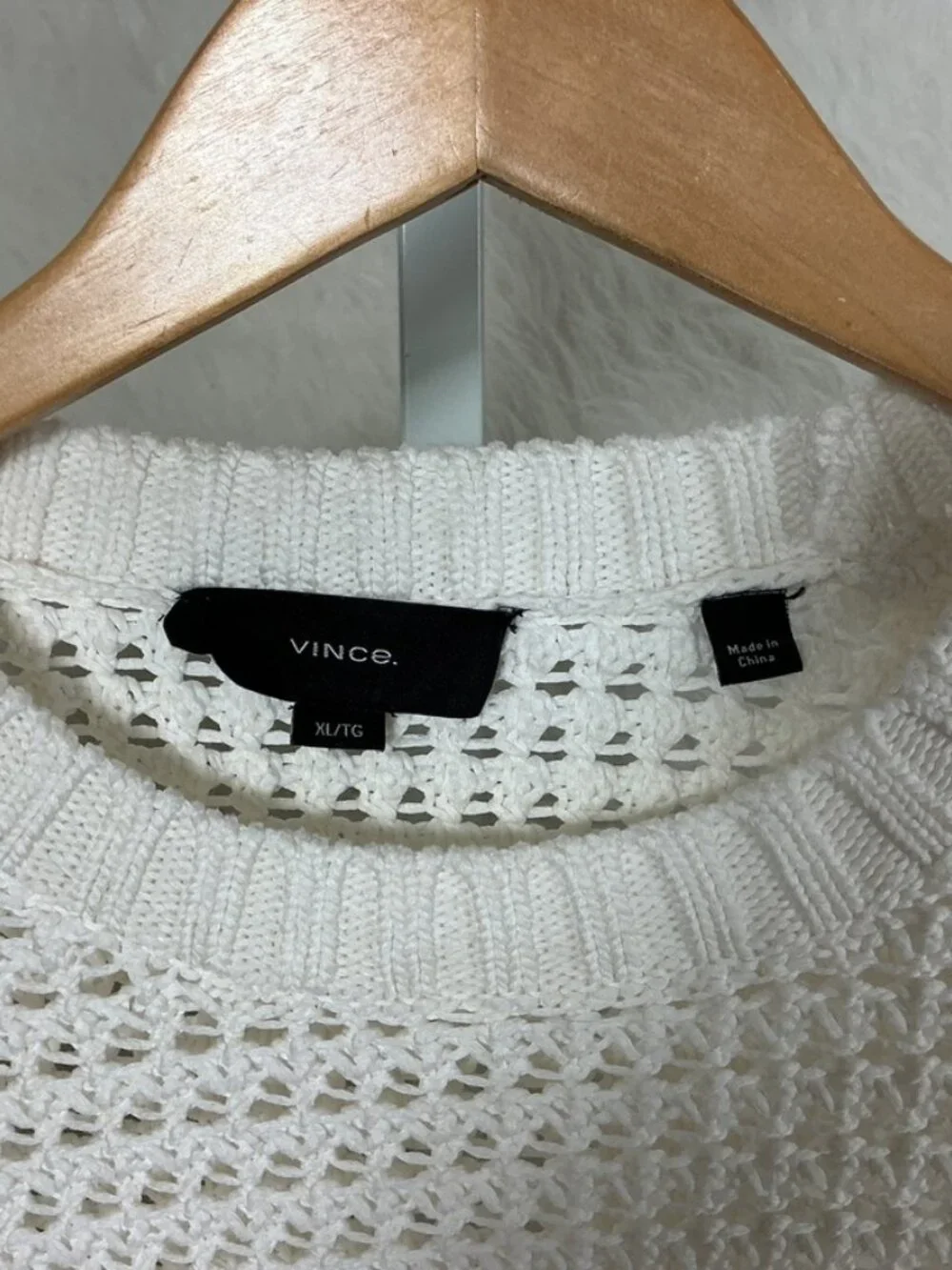 Vince Men's White Cotton Open Knit Long Sleeve Crew Neck Sweater XL